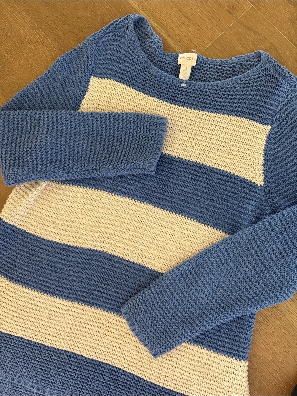 Chicos Harley Pullover Open Knit Sweater Womens XL Stripes Metallic thread Beach